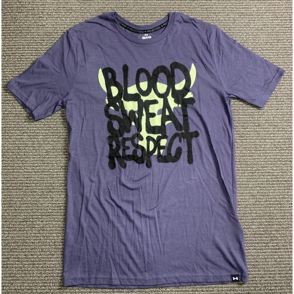 Under Armour Project Rock Shirt Small Loose Blood Sweat Respec Graffiti Graphic